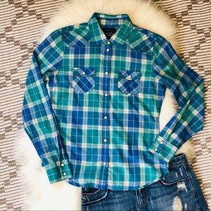 American Eagle Favorite Fit Collar Plaid Button Down Long sleeve Cotton Shirt S